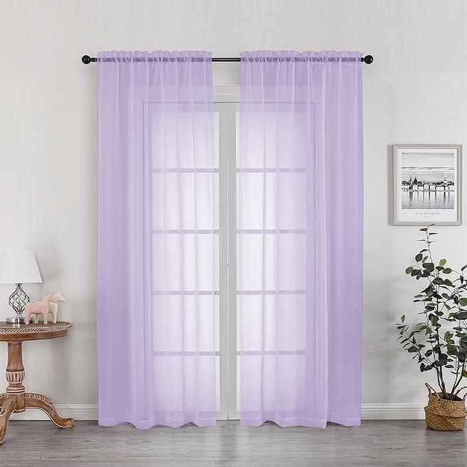 Sheer Curtains 78 inches Long for Bedroom Living Room 2 Panels Set, Rod Pocket by OWENIE