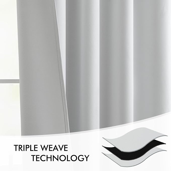 MIULEE Greyish White Back Tab Blackout Curtains 52x90 Inch Long 2 Panels | Rod - Image 7