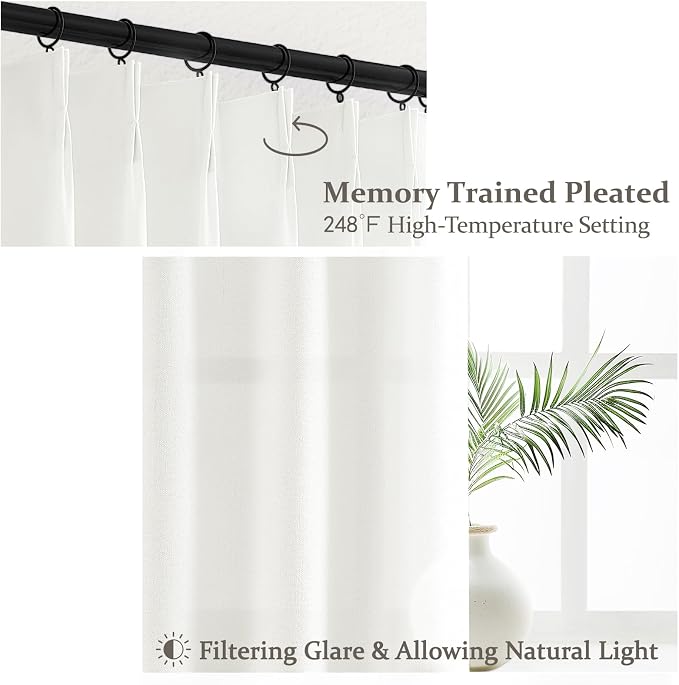 Extra Long Pinch Pleat Snow White Semi Sheer Curtains 108 Inches Long - Image 3
