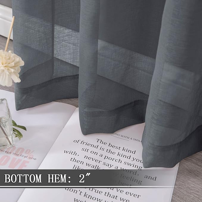 Tollpiz Short Sheer Curtain Living Room Linen Textured Curtains Sheer Light - Image 4