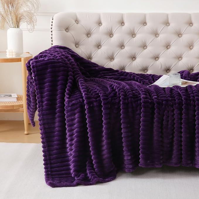 Deep Purple Throw Blanket for Couch Sofa 50x70 inches Striped Design | Fleece by Unknown