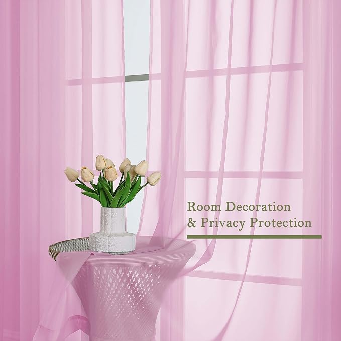 Light Pink Sheer Curtains for Bedroom 84 Inches Long 2 Pcs, Modern Farmhouse - Image 4
