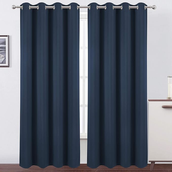 Navy Blue Blackout Curtains 52 x 84 inch/Set of 2 Curtain Panels Room Darkening by Lemomo