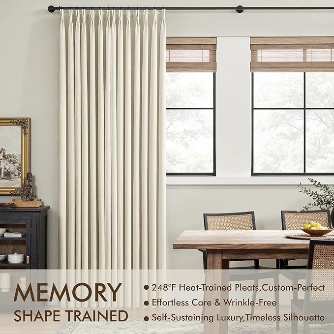 MIULEE Cream Pinch Pleated 100% Blackout Linen Curtains 40x63 Inches | Room - Image 3