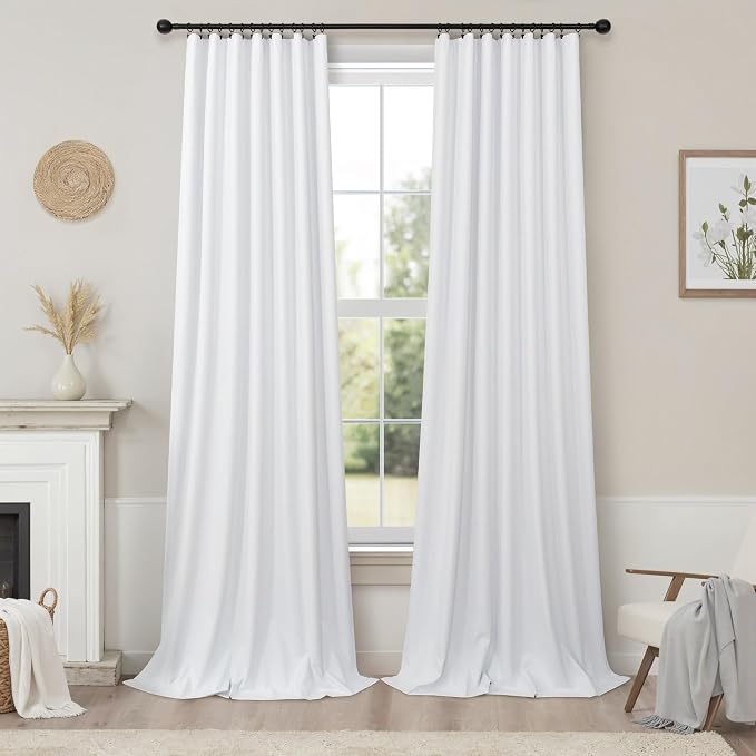 White Linen Textured Blackout Curtains 94 Inches Long 2 Panels Burg Coastal - Image 9