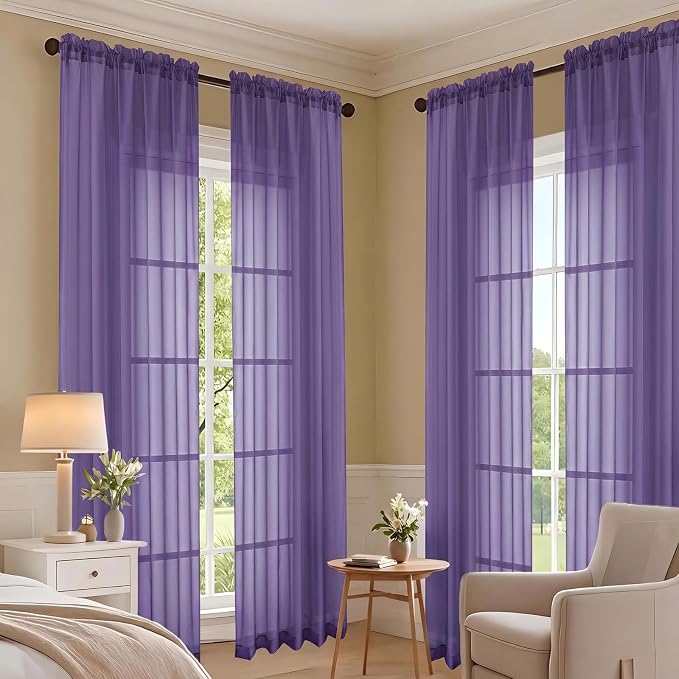 Sheer Purple Curtains 108 Inches Long 2 Panels Set, 59 Inch Extra Wide - Image 7