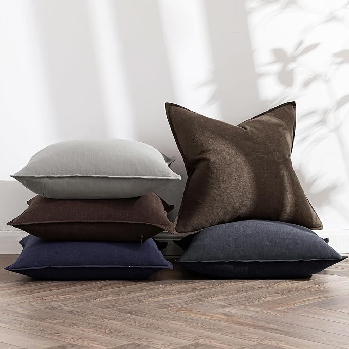MIULEE Decorative Linen Euro Sham Pillow Covers 22x22 Inch Navy | Boho - Image 5