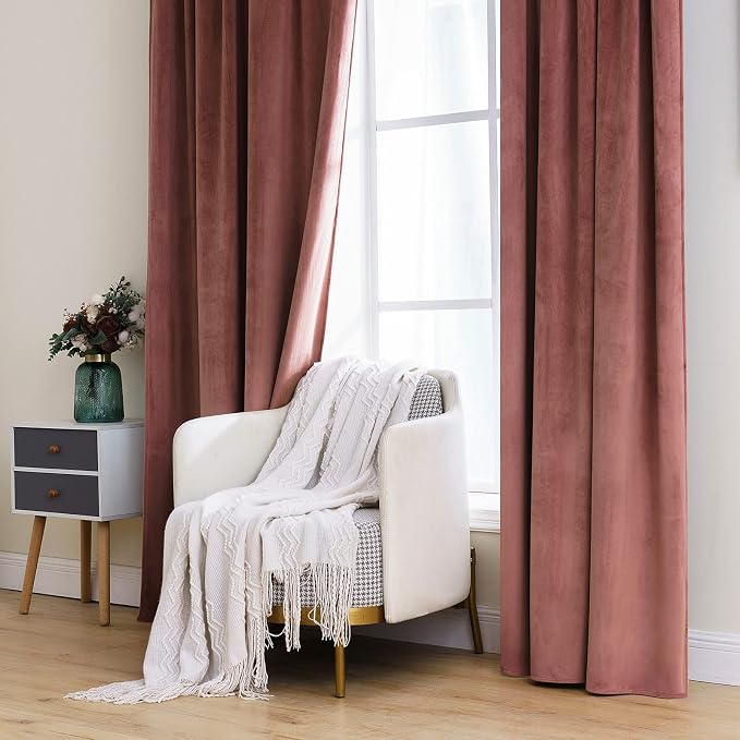 MIULEE Velvet Curtains 52x63 inches 2 Panels Dusty Rose Pink Curtains | Luxury - Image 7