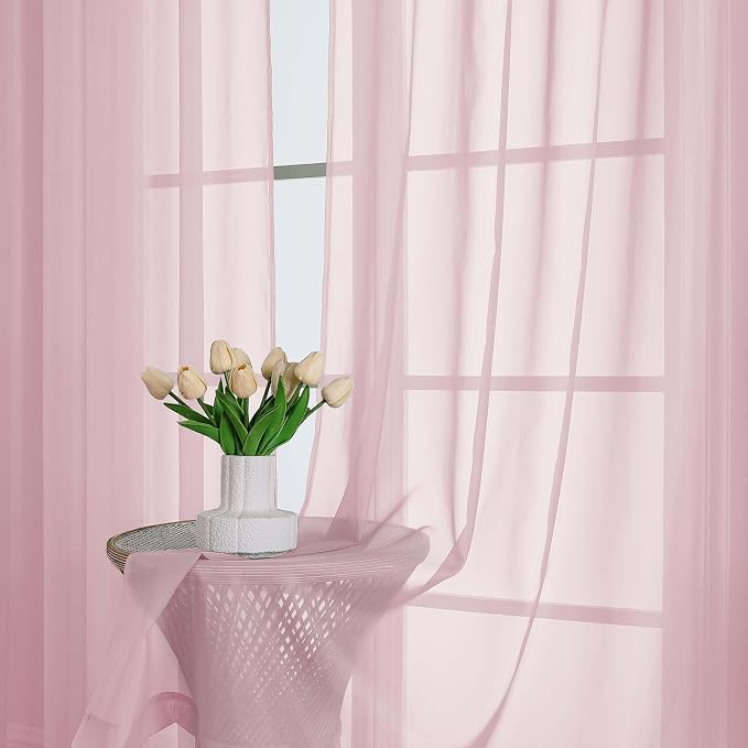 Sheer Curtains 84 Inches Long 2 Panels Set, Sheer Blush Curtains - Image 5