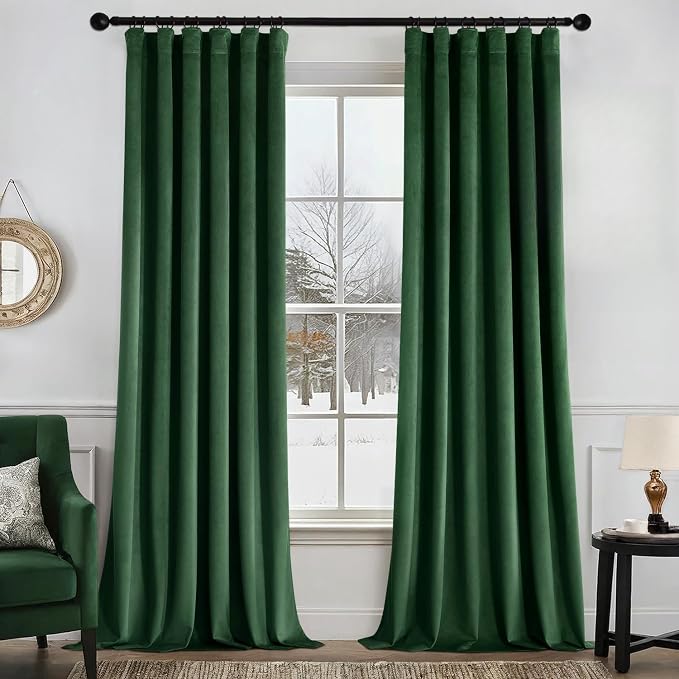 MIULEE Velvet Curtains 50W x 84L 2 Panels Hunter Green Blackout Curtains | by MIULEE