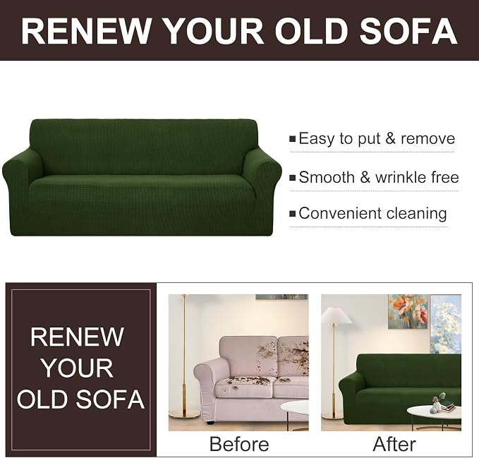 U-NICE HOME Loveseat Cover Stretch Couch Cover Sofa Slipcover, Bronze Green | 2 - Image 5