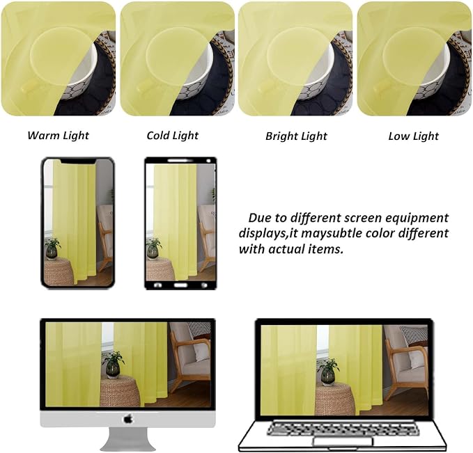 Chyhomenyc Sheer Curtains 36 inch Length 2 Panels Set, Light Filtering Voile - Image 4