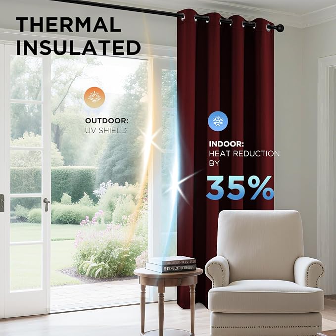 Joydeco Blackout Curtains for Bedroom 84 Inch Drapes 2 Panels Burgundy | - Image 5