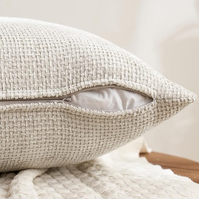 MIULEE Soft Decorative Chenille Pillow Covers Neutral 16x16 Pack of 4 | Mid - Image 7