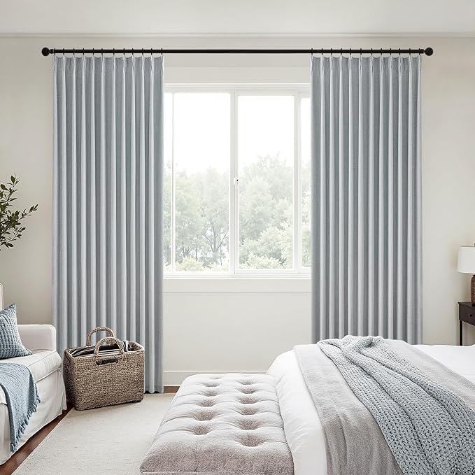 MIULEE Grayish Blue Pinch Pleated 100% Blackout Curtains 40x108 Inches | Room - Image 2