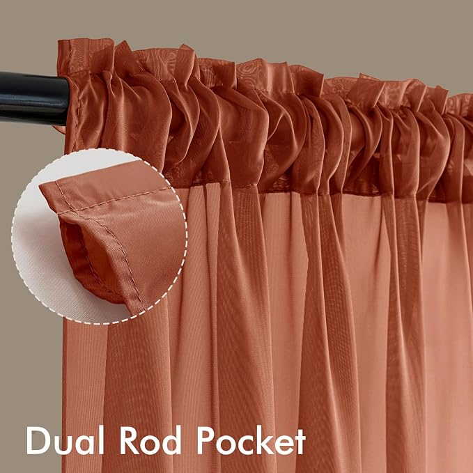 MIULEE 4 Panels Fall Burnt Orange Sheer Curtains 54 x 63 Inches | Light - Image 3