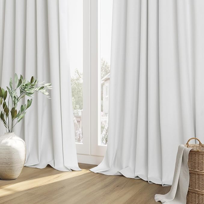 White 100% Blackout Linen Curtains 60 Inch Wide by 84 Inch - Image 8