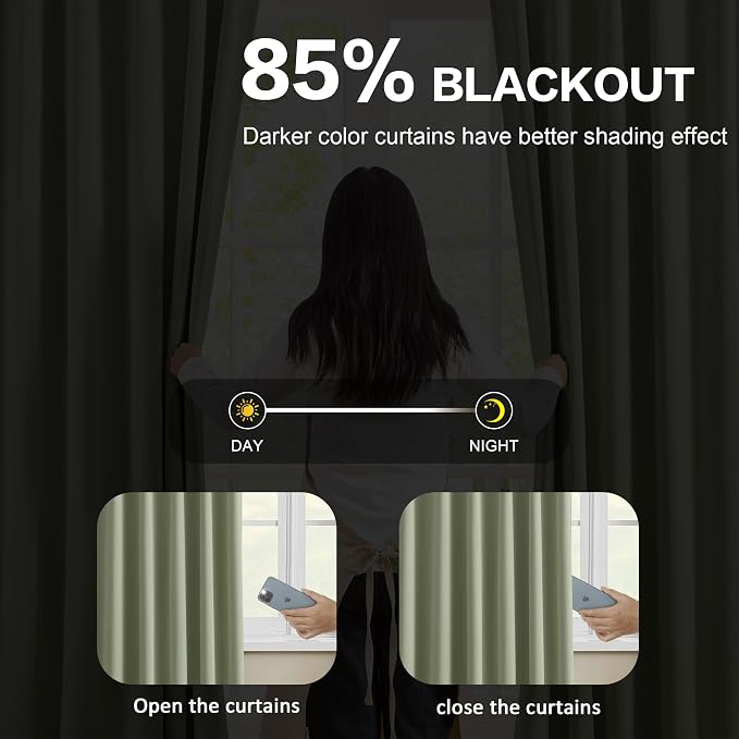 Sage Green Blackout Curtains Pinch Pleat 84 Inches Long Thermal Insulated Black - Image 3