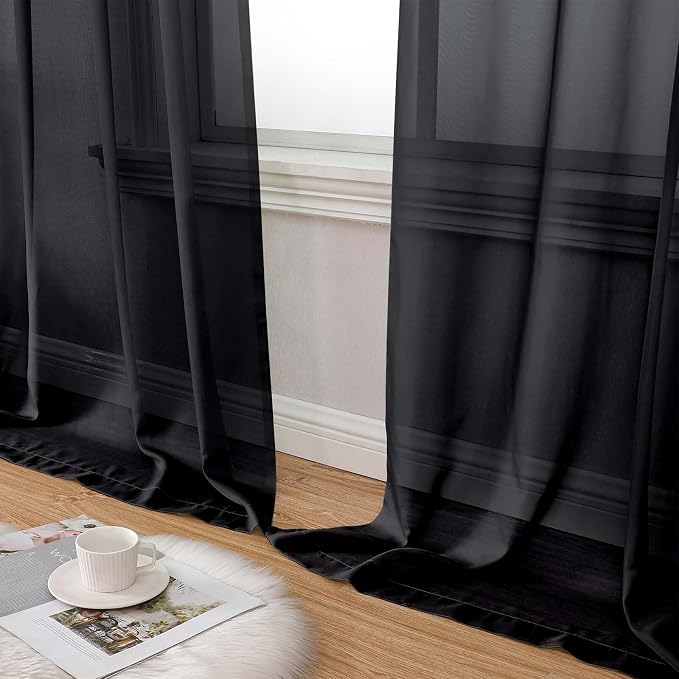Black Sheer Curtains for Bedroom Living Room 96 Inches Long 2 Panels, Modern - Image 8