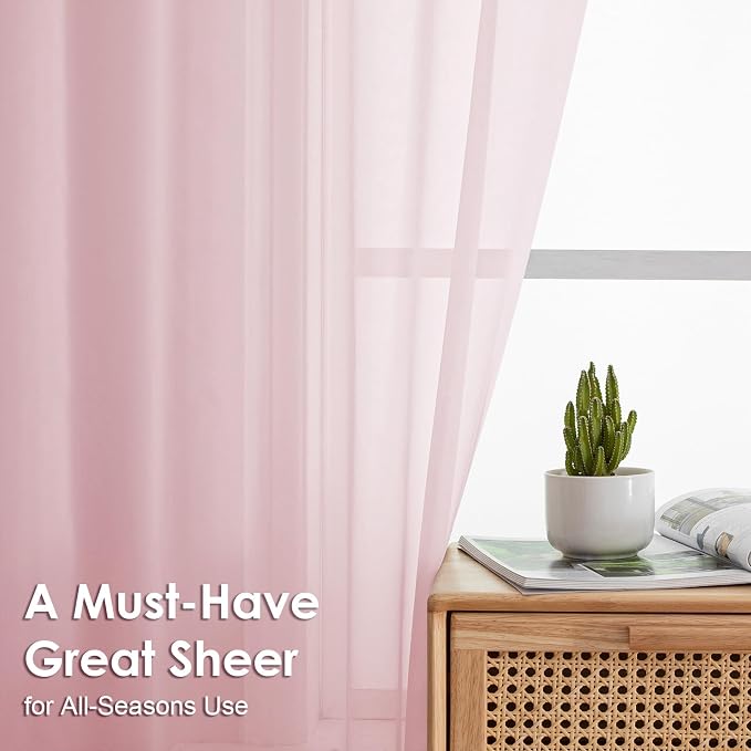 Blush Pink Sheer Curtains 96 Inches Long 2 Panels - Image 2