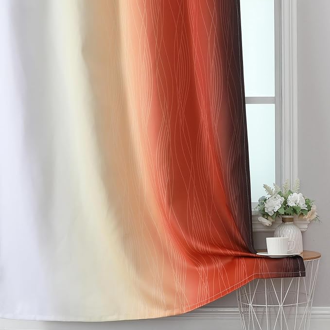 Burnt Orange and Greyish White Ombre Blackout Curtains 52Wx54L Inch Long | - Image 6