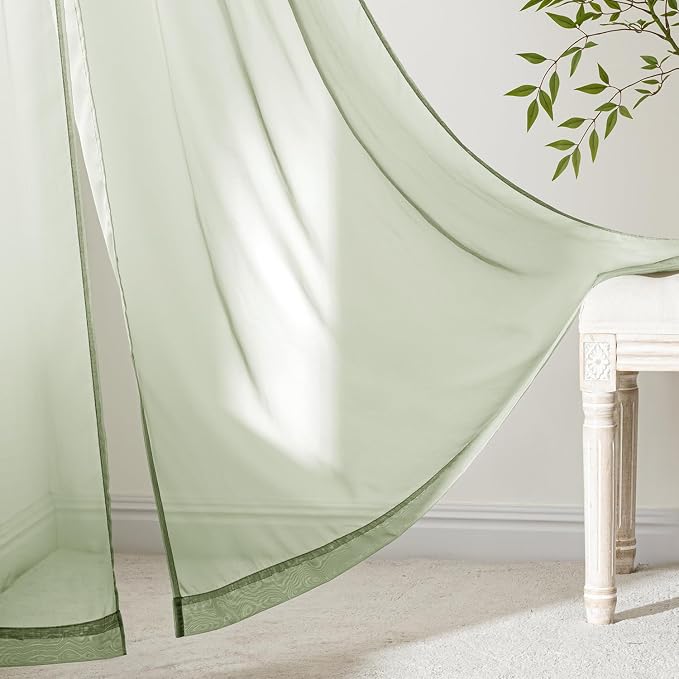 MIULEE Sage Green Sheer Curtains 108 Inches Long 4 Panels 42 x 108 Inches | - Image 6