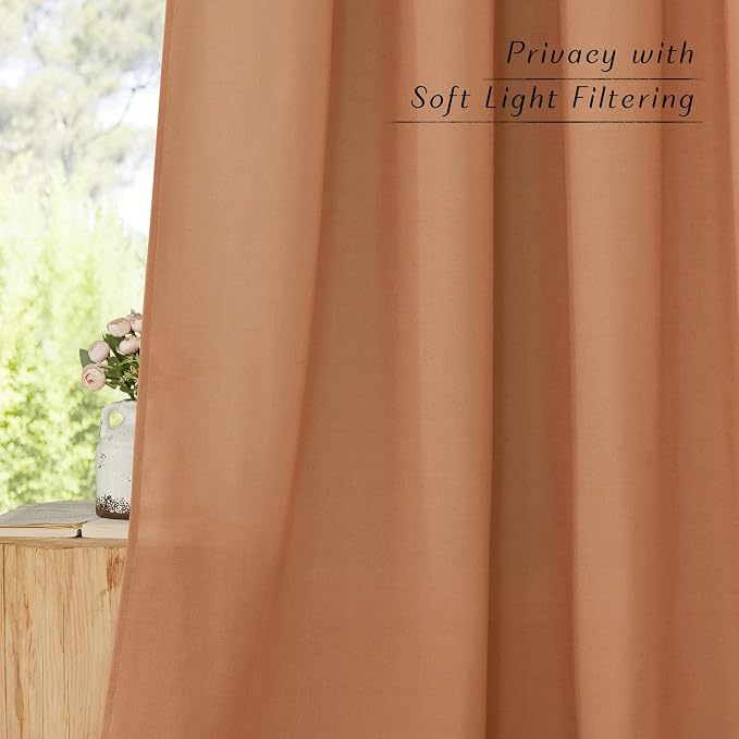 NICETOWN Flax Linen Burnt Orange Curtains 120 inches Long, Grommet Thick Linen - Image 5