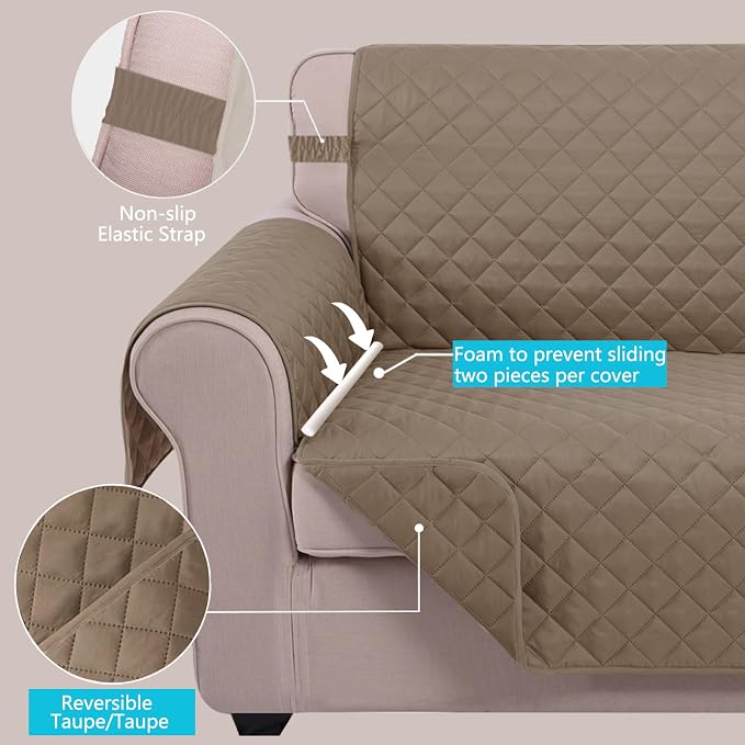 U-NICE HOME Reversible Recliner Chair Covers, Taupe | 23''Armchair Cover - Image 3