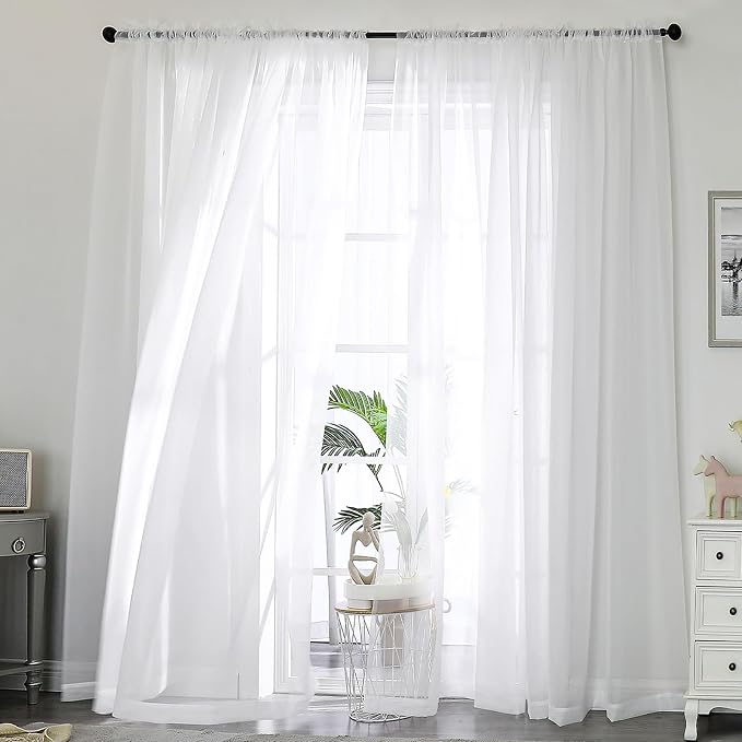 Sheer White Curtains 108 Inches Long by OWENIE