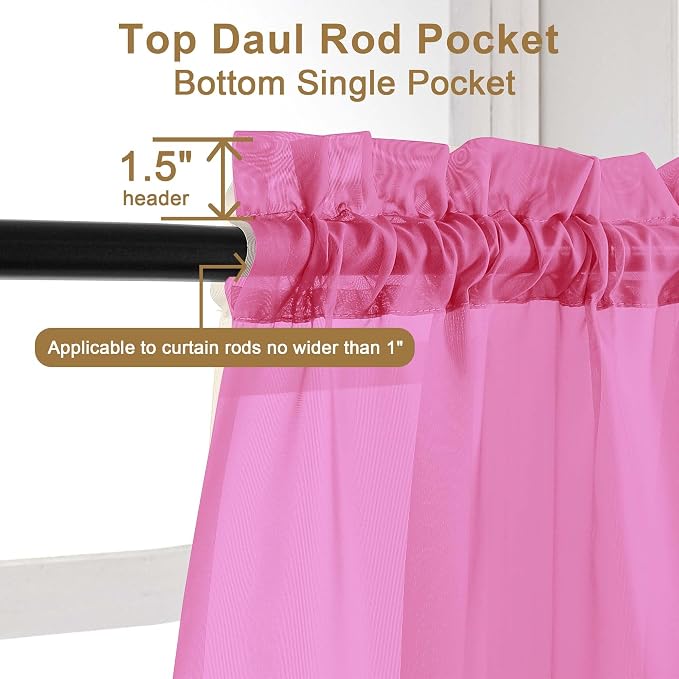 Chyhomenyc Sheer Hot Pink Curtains 90 inches Long 2 Panels, Light Filtering - Image 4