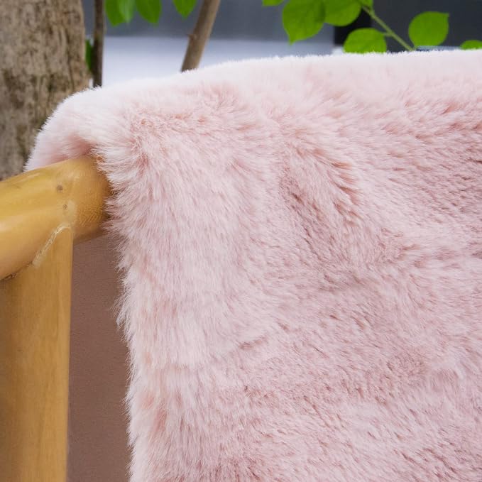 ORINOVA Pink Fluffy Round Rugs 6ft Large Circle Washable Faux Rabbit Shaggy Fur - Image 7
