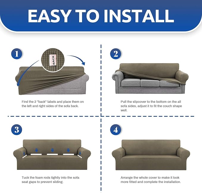Stretch Loveseat Couch Cover, 2 Cushion Couch Slipcover, Khaki | 1-Piece - Image 4