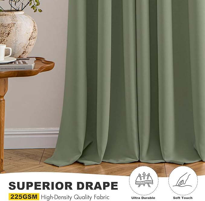 MIULEE Blackout Curtains for Bedroom 2 Panels 40 x 45 Inch Long Sage | Thermal - Image 5