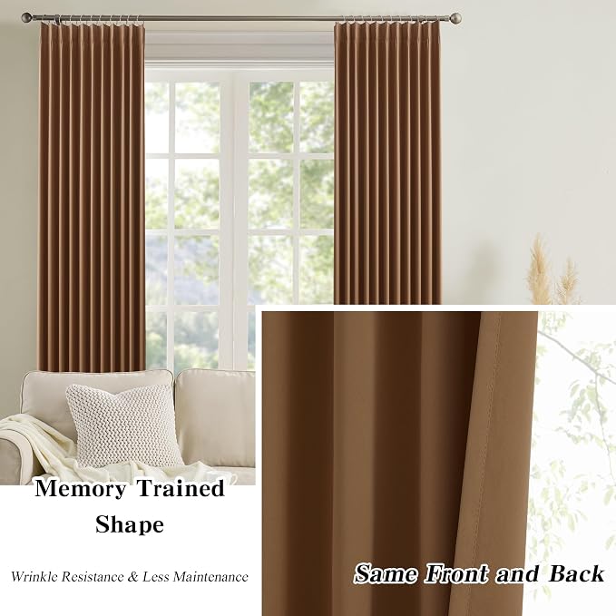 Cappuccino Brown Mocha Curtains 40x120 Inches Long 2 Panels Set, Pinch Pleated - Image 6