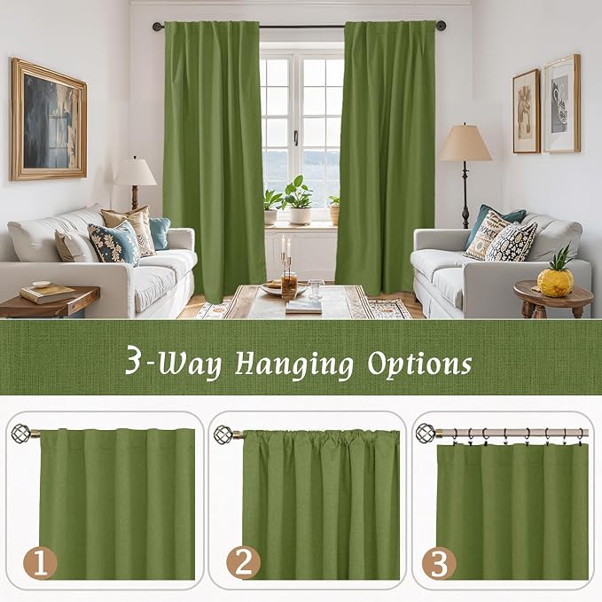 Sage Green 100% Blackout Linen Curtains 80 Inch - Image 9