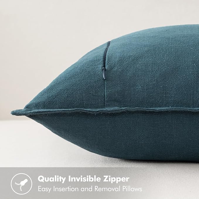 MIULEE Decorative Linen Euro Sham Pillow Covers 26x26 Blue | Boho Farmhouse​ - Image 3