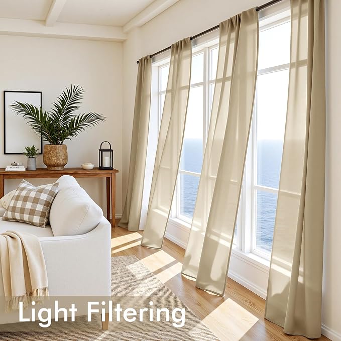 MIULEE Beige Sheer Curtains 72 Inches Long 4 Panels 54 x 72 Inches | Light - Image 4