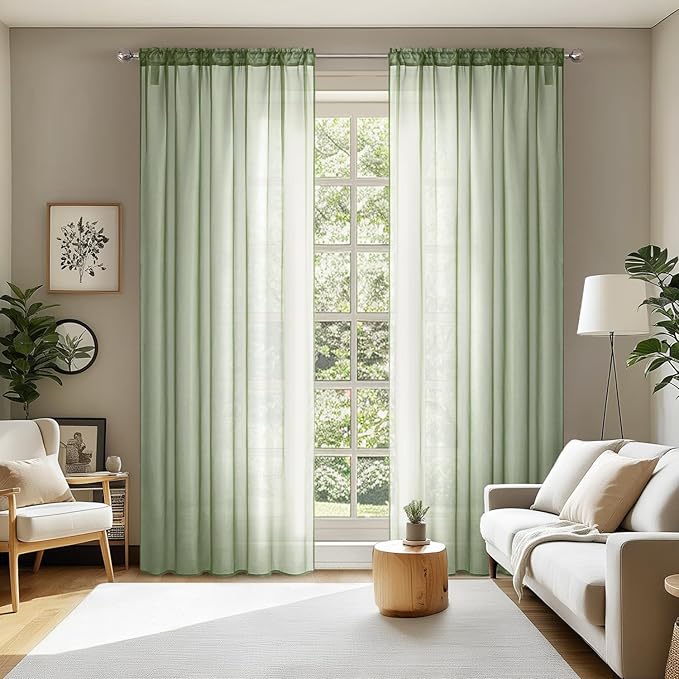 MIULEE 2 Panels Sage Green Sheer Curtains 90 inches Long, 54 X 90 Inches | Rod by MIULEE
