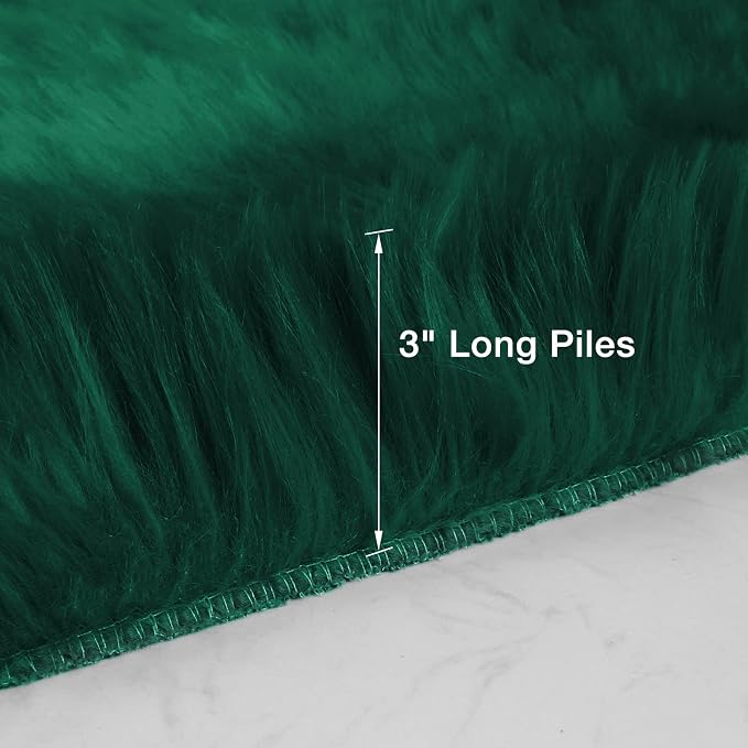 Emerald Green Faux Sheepskin Fur Rug 3x5 ft, Fluffy Carpet Rug | Shag Fuzzy - Image 2
