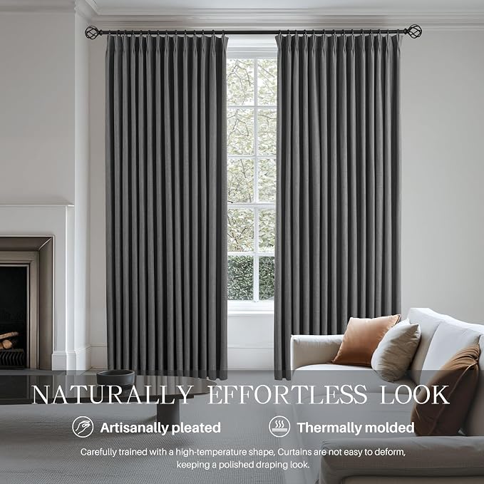 Pinch Pleated Linen Curtains 100% Blackout 84 Inches Long - Image 4