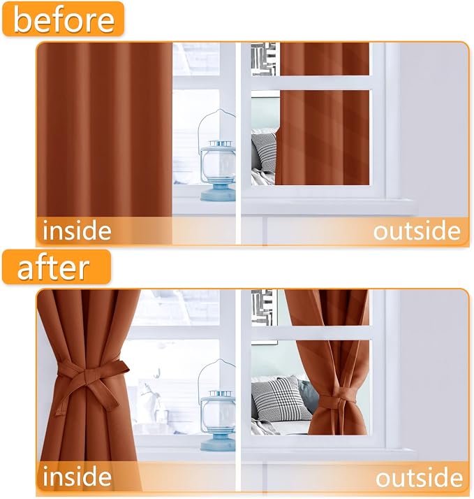 Fall Grommet Blackout Curtains for Bedroom 60 x 72 Inch Burnt Ochre | Thermal - Image 4