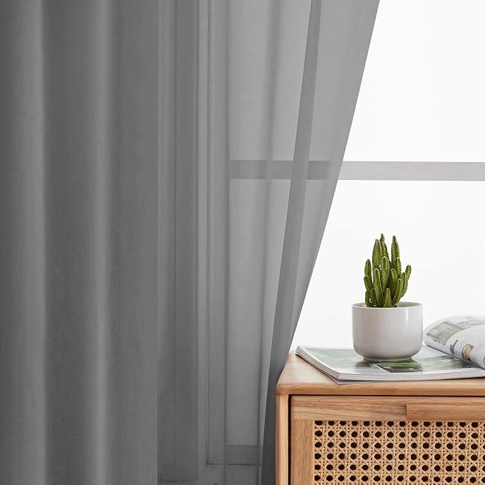 Grey Kitchen Curtains 30 Inch Length Tier 2 PCS, Solid Soft Half Curtains - Image 7