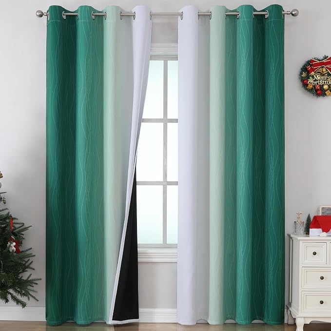 Green and Greyish White Blackout Curtains 52Wx96L 2 Panels | Ombre Curtains by ESTELARTEXTILER