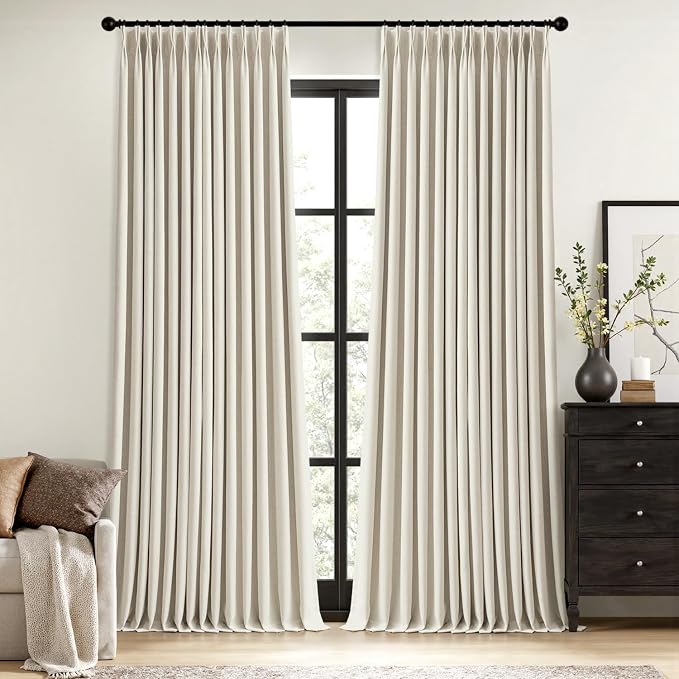 MIULEE Linen Pinch Pleated 100% Blackout Linen Curtains 40x84 Inches | Room by MIULEE