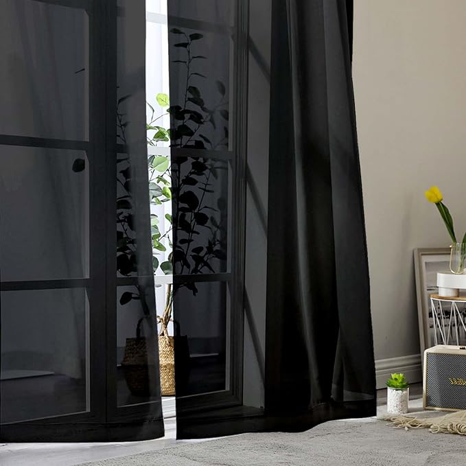 Black Sheer Curtains for Bedroom Living Room 96 Inches Long 2 Panels, Modern - Image 9