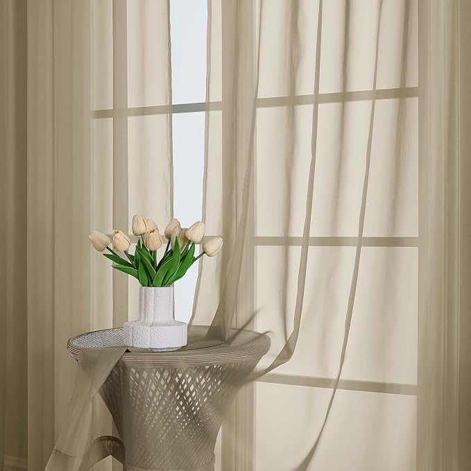 Chyhomenyc Taupe Sheer Curtains 84 Inches Long 2 Panels, Light Filtering Taupe - Image 2
