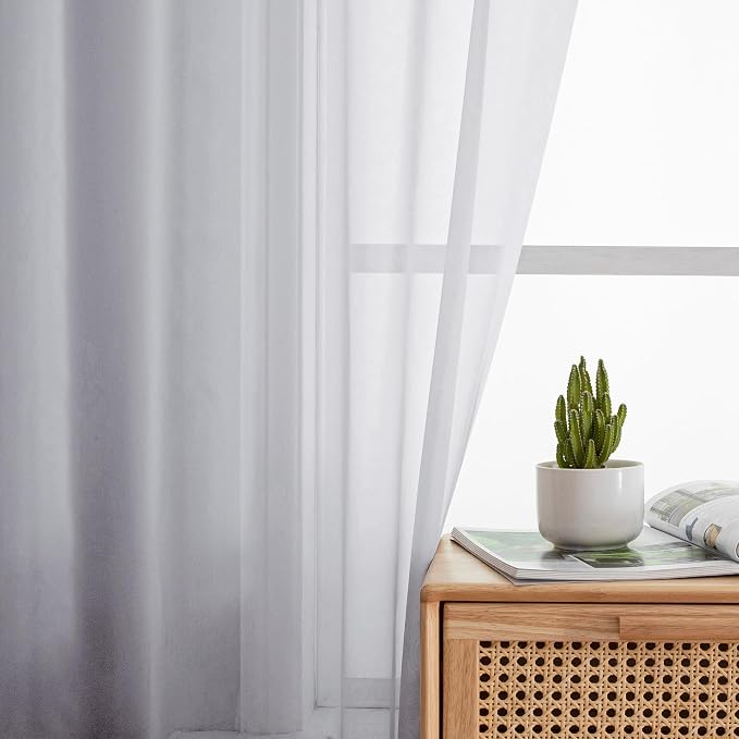 Simplebrand Light Grey Sheer Curtains 96 Inches Long, Light Filtering Silver - Image 3