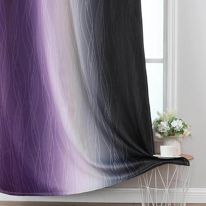 Black and Purple Ombre Blackout Curtains 63 Inch Length | Room Darkening - Image 6