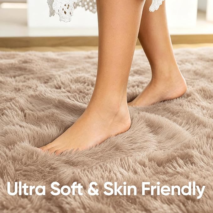 2x3 Beige Fluffy Soft Area Rug Non-Slip - Image 5