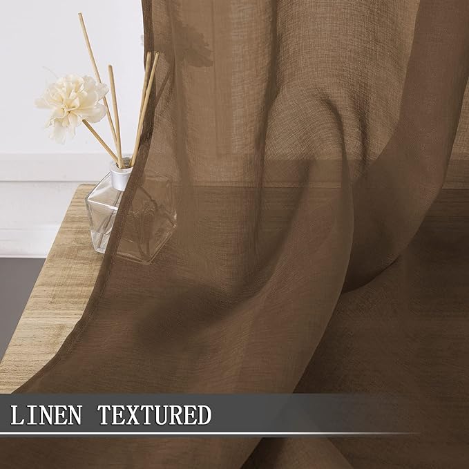 Tollpiz Short Sheer Curtain Linen Textured Living Room Curtains Sheer Light - Image 2
